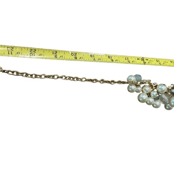 FAUX PEARL STATEMENT BUBBLE NECKLACE, GOLD TONE, IVORY Clear Blue White 23” - Picture 9 of 9